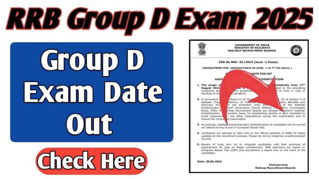 RRB Group D Exam Date 2025 Out
